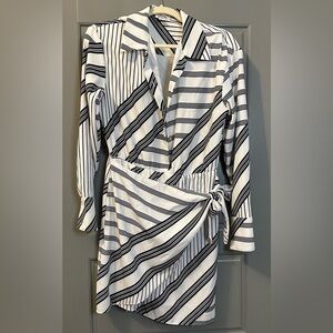 Striped Wrap Dress - Black and White